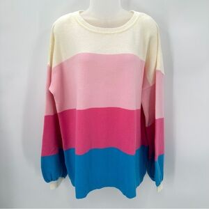 Andree By Unit Sweater Women’s 2X Plus Blue Pink Knit Balloon Slv Love This Life